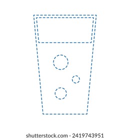 Vector drawing glass of juice, dotted line color blue flat style