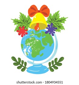Dibujo vectorial de un globo con hojas verdes sobre un fondo blanco aislado, estilo de caricatura plana. Diseño de postales, niños, escuela, impresión en tela, cubiertas