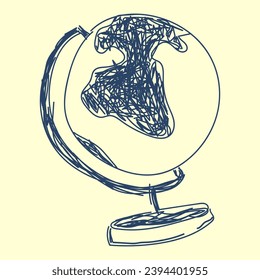 Vector drawing of a globe. Globe illustration. Picture of school supplies on a white isolated background. EPS10