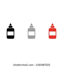 Vector Drawing Glue Bottle, Silhouette Color Black Gray Red Flat Style