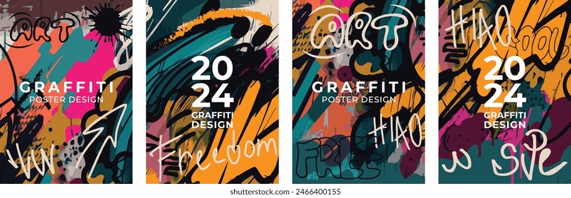 Vector drawing in graffiti style banner poster flyer set of backgrounds street style drawing on the wall design elements