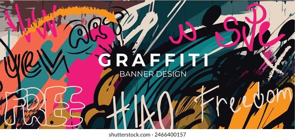 Vector drawing in graffiti style banner poster flyer set of backgrounds street style drawing on the wall design elements
