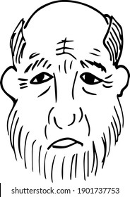 Vector drawing of grandfather's face. Portrait of grandfather.