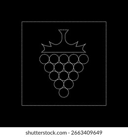 Vector drawing grape branch, dotted line color white flat style