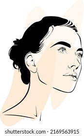 Dibujo vectorial, retrato gráfico de una chica hermosa. Expresiones faciales, emociones positivas de la gente, dama gentil. Vector digital de dibujo manual. Ilustración.