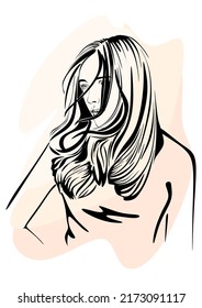 Dibujo vectorial, retrato gráfico de una chica hermosa. Expresiones faciales, emociones positivas de la gente, dama gentil. Vector digital de dibujo manual. Ilustración.