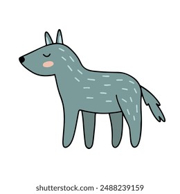 Vector drawing of a gray cute wolf, in profile, with closed eyes