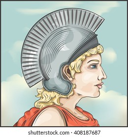 Vector drawing Greek Warrior woman / Easy to edit groups   layers  no gradients used except background layer group