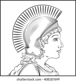 Vector drawing Greek Warrior woman / Easy to edit groups   layers easy to colorize background objects  