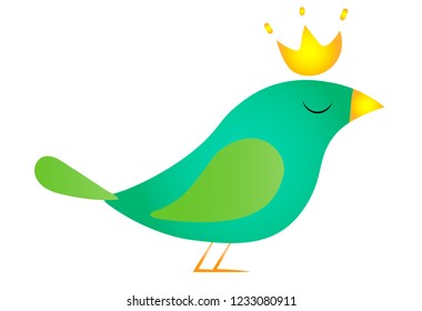 Vector drawing of a green bird in a crown