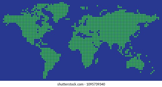 Vector drawing of Green and blue colored square dotted world map vector