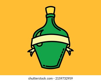 Dibujo vectorial de una botella verde con una cinta.	