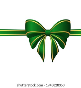 Vector drawing of a green bow with gold lines at the edges