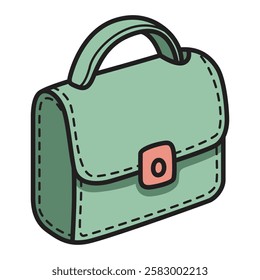 A vector drawing of a green clutch bag flat icon, designed with a sleek and minimalistic aesthetic. 