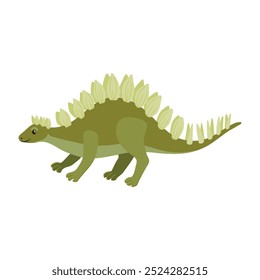 vector drawing green dinosaur, Stegosaurus, cartoon element isolated at white background, hand drawn illustration