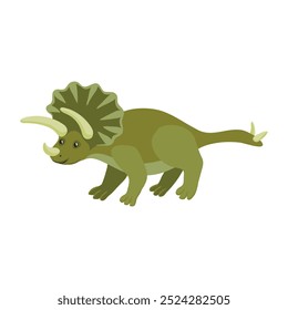 Vektorgrafik grüner Dinosaurier, Triceratops, Cartoon-Element einzeln auf weißem Hintergrund, handgezeichnete Illustration