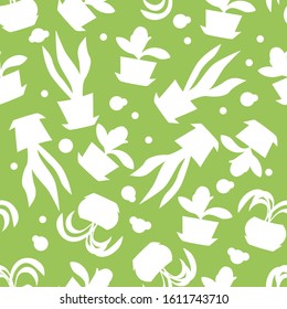 Vector drawing green indoor flowers in pots