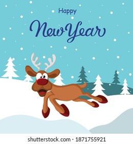 Vector drawing greeting card Happy New Year 2021