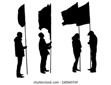 Vector drawing of a group of people with flags