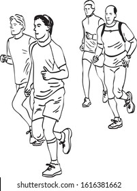 Vector drawing of group running citizens