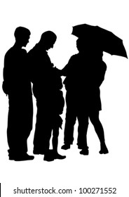 Vector drawing groups of people with umbrellas