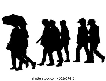 Grupos vectores de personas con paraguas