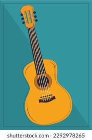 
Vector drawing guitar musical instrument on a turquoise background music acoustics