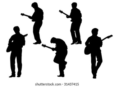 Guitarra de dibujo vectorial. Silhouette sobre fondo blanco