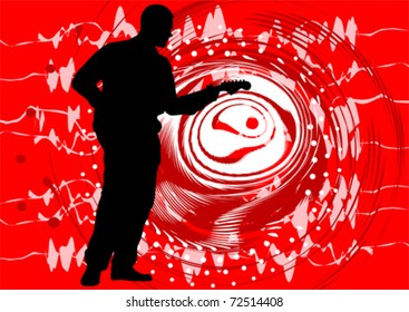 Vector drawing guitar. Silhouette on red background