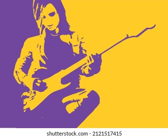 Vector drawing of a guitarist with contrasting chiaroscuro in pop art style 