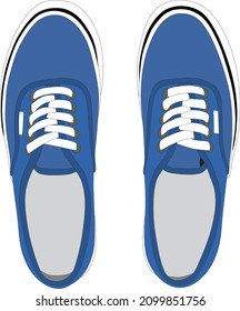 Vector drawing of gumshoes. Blue sneakers. A pair of running shoes.
