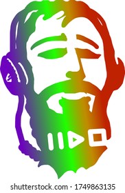 Dibujo vectorial de un tipo con barba en los auriculares. Ilustración para afiche, bandera, camiseta.
