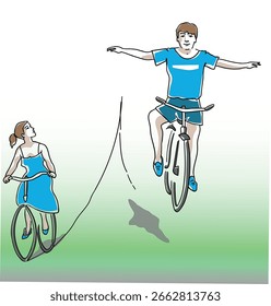 Dibujo de Vector de un chico y una chica montando bicicletas