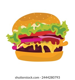 Vector: dibujo de una hamburguesa con salsa marrón.