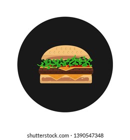 Vector drawing hamburger. Fast food colored flat style
