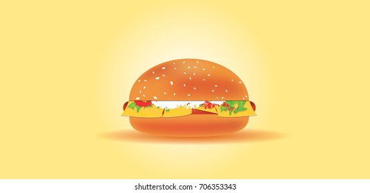 Vector drawing of hamburger, Illustration for design fast food menu, Hamburger illustration.
