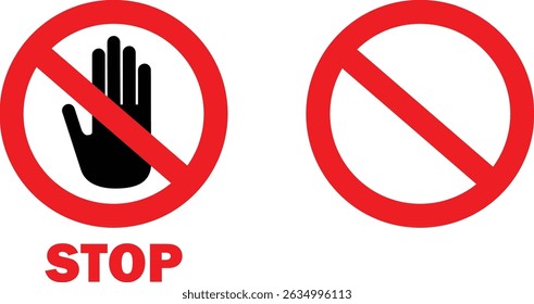 Desenho vetorial de uma mão e símbolo de sinal de parada circular