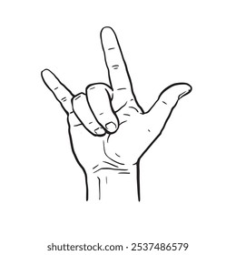 Vector of a drawing of hand gesture of ILY I Love You isolated on white background
