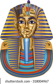 Vector drawing of a hand a golden mask of Tutankhamun