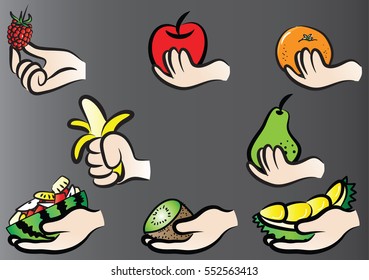 vector drawing hand holding fruits