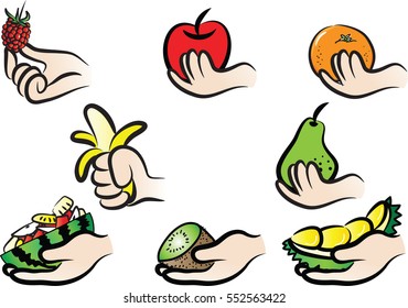 vector drawing hand holding fruits