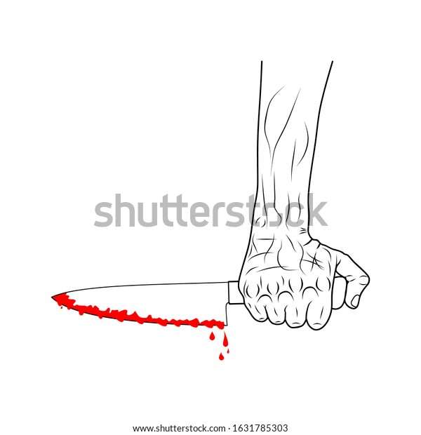 Vector Drawing Hand Holding Knife Blood Stock Vector Royalty Free 1631785303