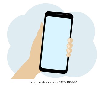 Vektorgrafik einer Hand, die ein Mobiltelefon hält. Ort für Text
