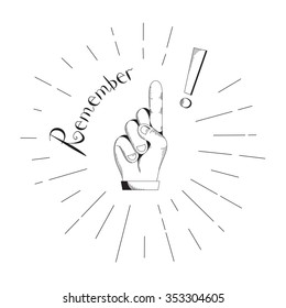 Vector drawing hand with index finger pointing up
