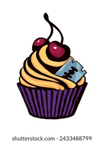 Vector drawing. The hand offers a treacherous treat