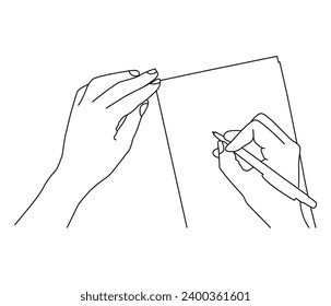 Vector drawing hand with a pen and a white paper sheet