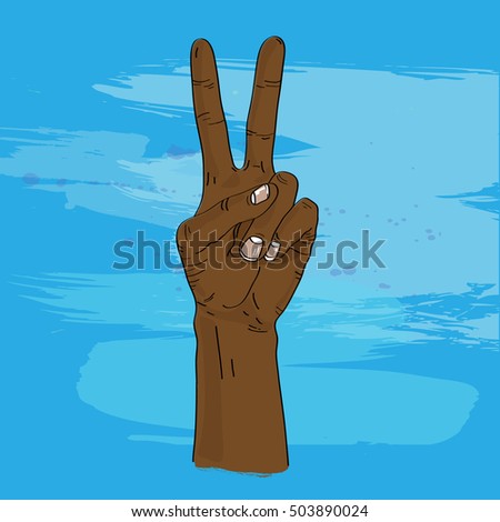 Vector drawing of a hand showing peace sign. 