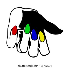 vector drawing of the hand with varicoloured nail