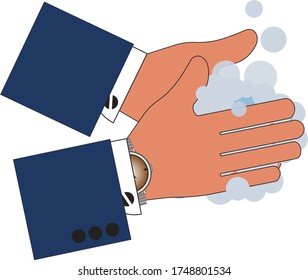vector drawing hand washing soap with foam