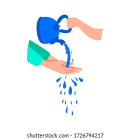 Vector drawing of hand washing underwater, protection against viruses, dirt on a white isolated background. Flat Information Poster